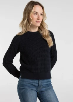 Tops>French Connection Navy Cotton Popcorn-Style Cable Knit Crew Neck Jumper