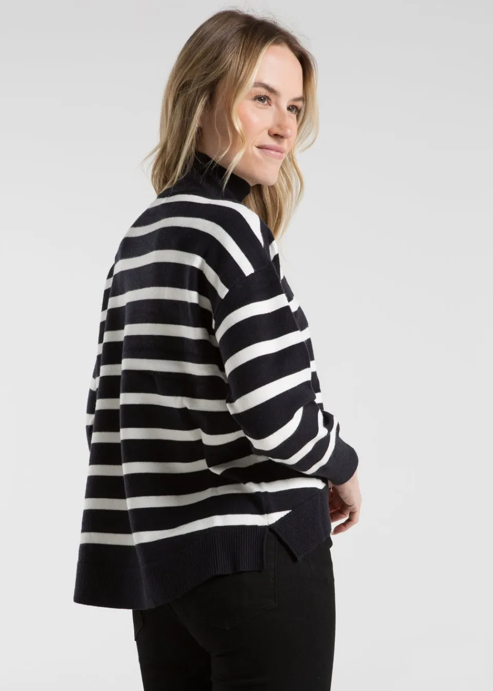 Tops>French Connection Navy Oversized High Neck Striped Jumper