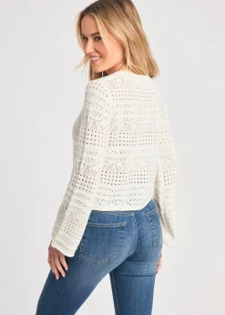 Knitwear>French Connection White Crew Neck Long Sleeve Crochet Bobble Knit Jumper