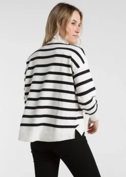 Tops>French Connection White Oversized High Neck Striped Jumper
