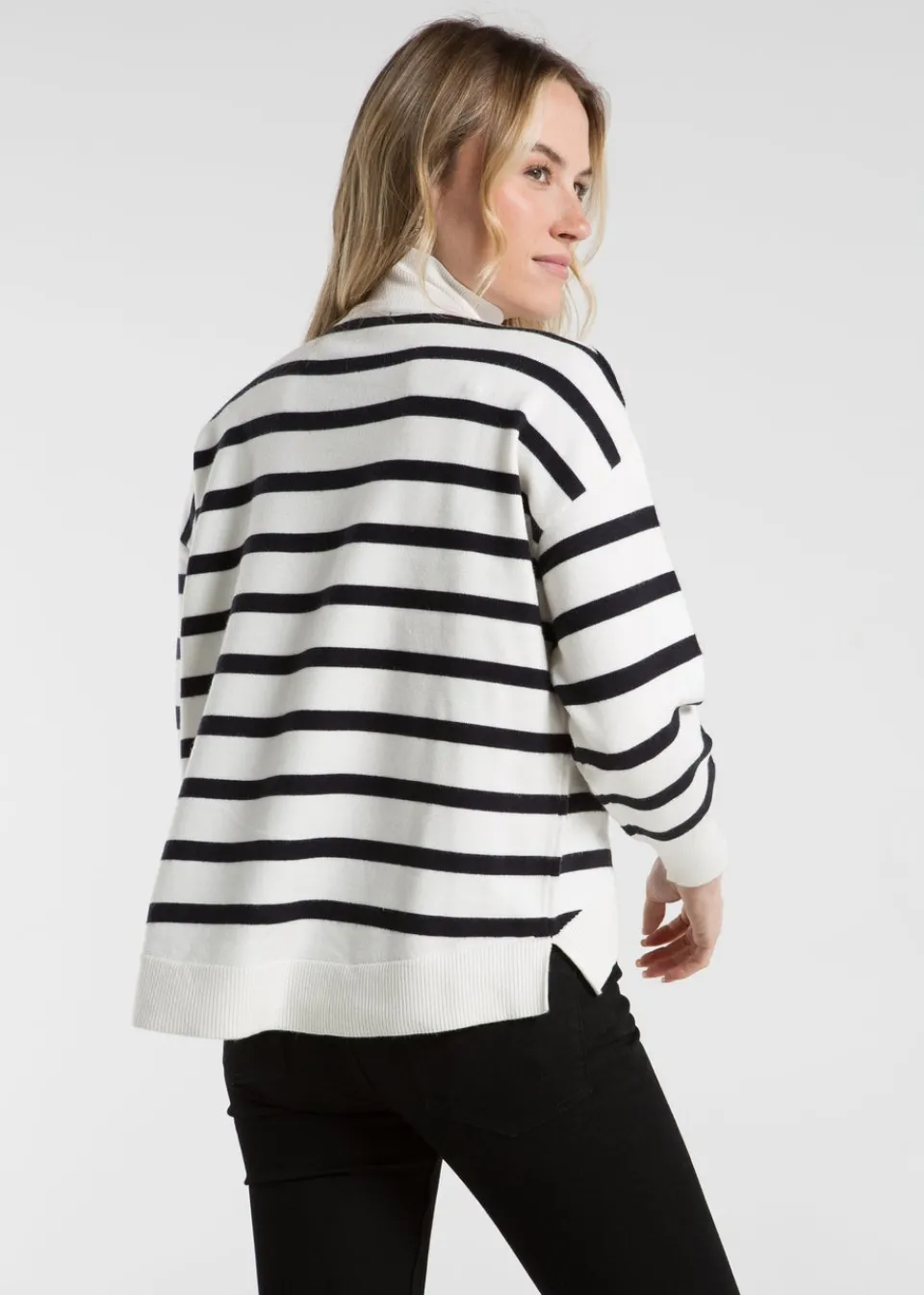 Tops>French Connection White Oversized High Neck Striped Jumper