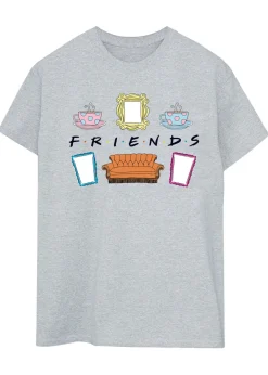 T-Shirts>Friends Logo Icons Heather Grey Boyfriend Fit T-Shirt