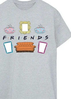 T-Shirts>Friends Logo Icons Heather Grey Boyfriend Fit T-Shirt