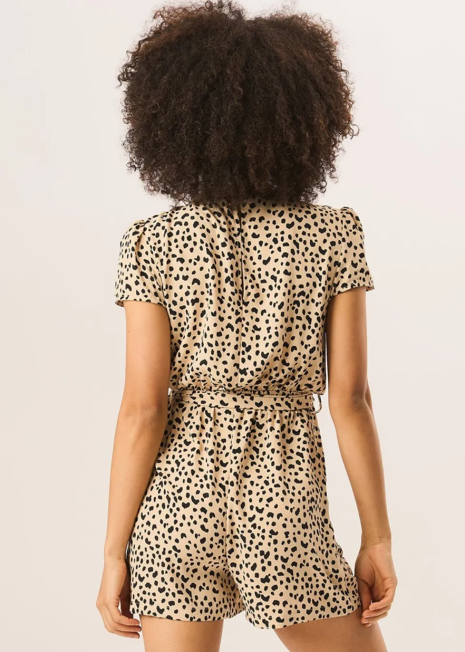 Jumpsuits & Playsuits>Gini London Beige Animal Print Belted Wrap Playsuit