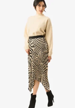 Skirts>Gini London Beige Assymetric Hem Pleated Midi Skirt