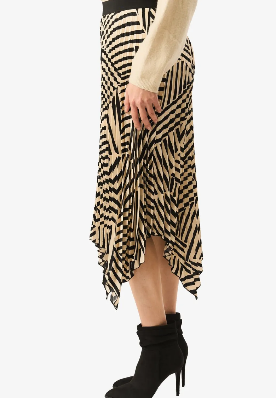 Skirts>Gini London Beige Assymetric Hem Pleated Midi Skirt