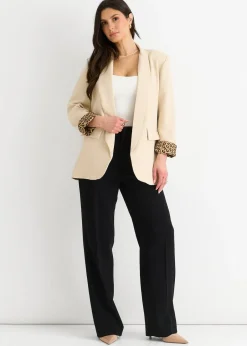Coats & Jackets>Gini London Beige Contrast Animal Edge To Edge Blazer