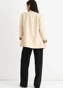 Coats & Jackets>Gini London Beige Contrast Animal Edge To Edge Blazer