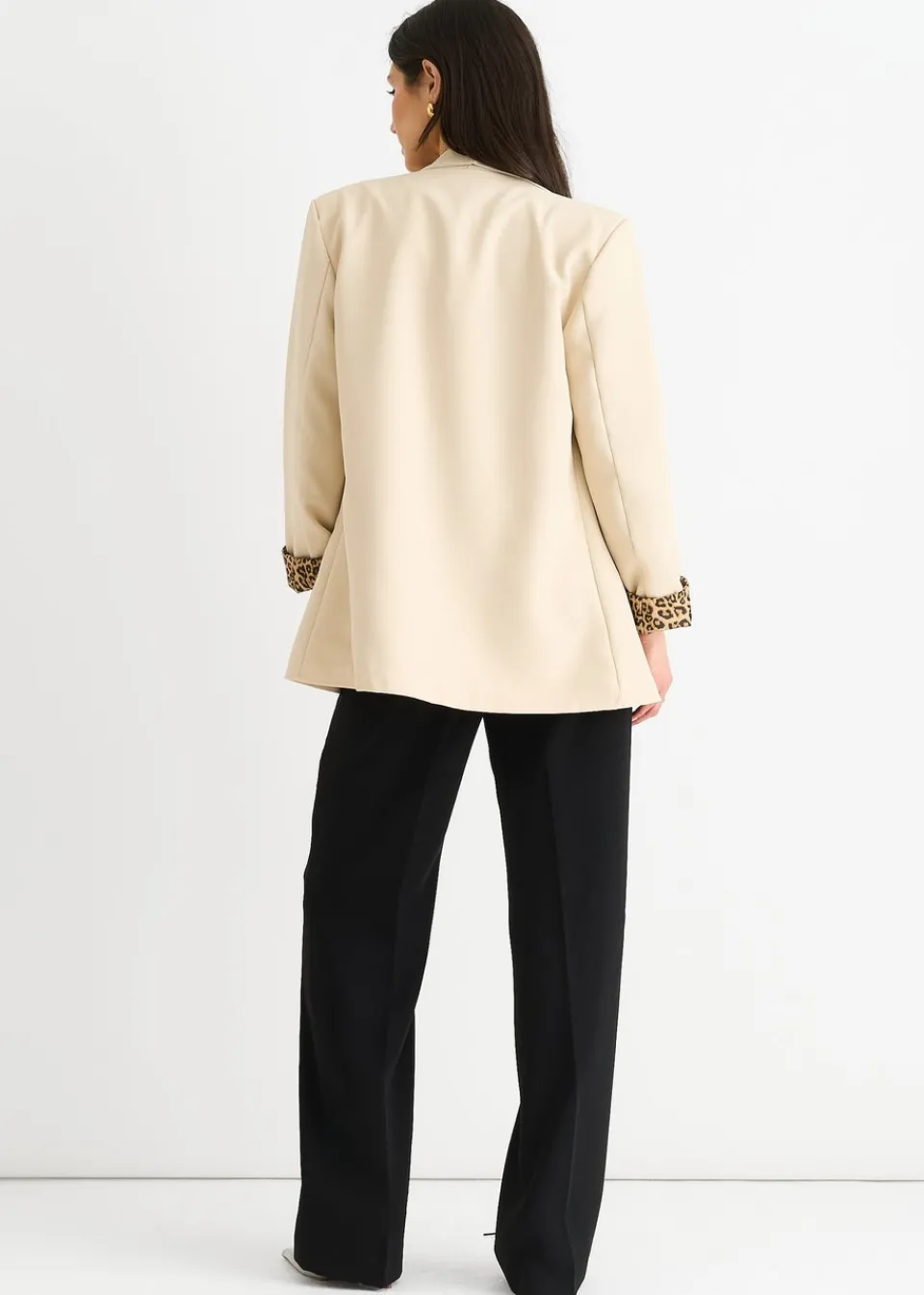 Coats & Jackets>Gini London Beige Contrast Animal Edge To Edge Blazer