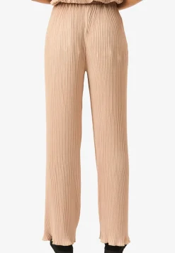 Trousers>Gini London Beige Plisse Loungewear Wide Leg Trousers