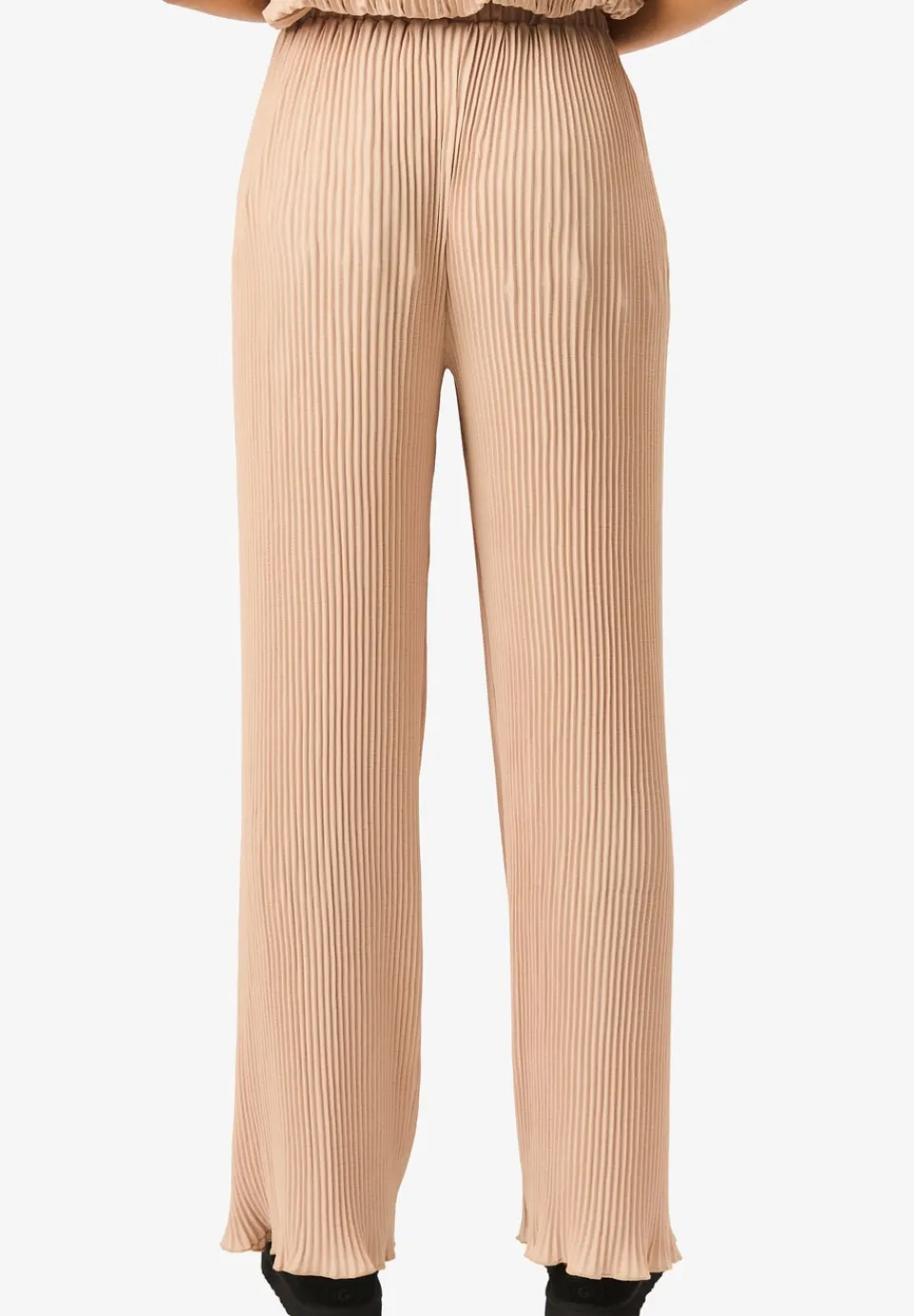 Trousers>Gini London Beige Plisse Loungewear Wide Leg Trousers