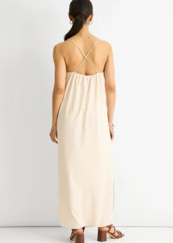 Dresses>Gini London Beige Strappy Cross Back Airflow Oversized dress