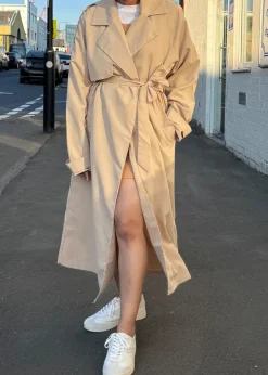 Coats & Jackets>Gini London Beige Tall Woven Oversized Trench Coat