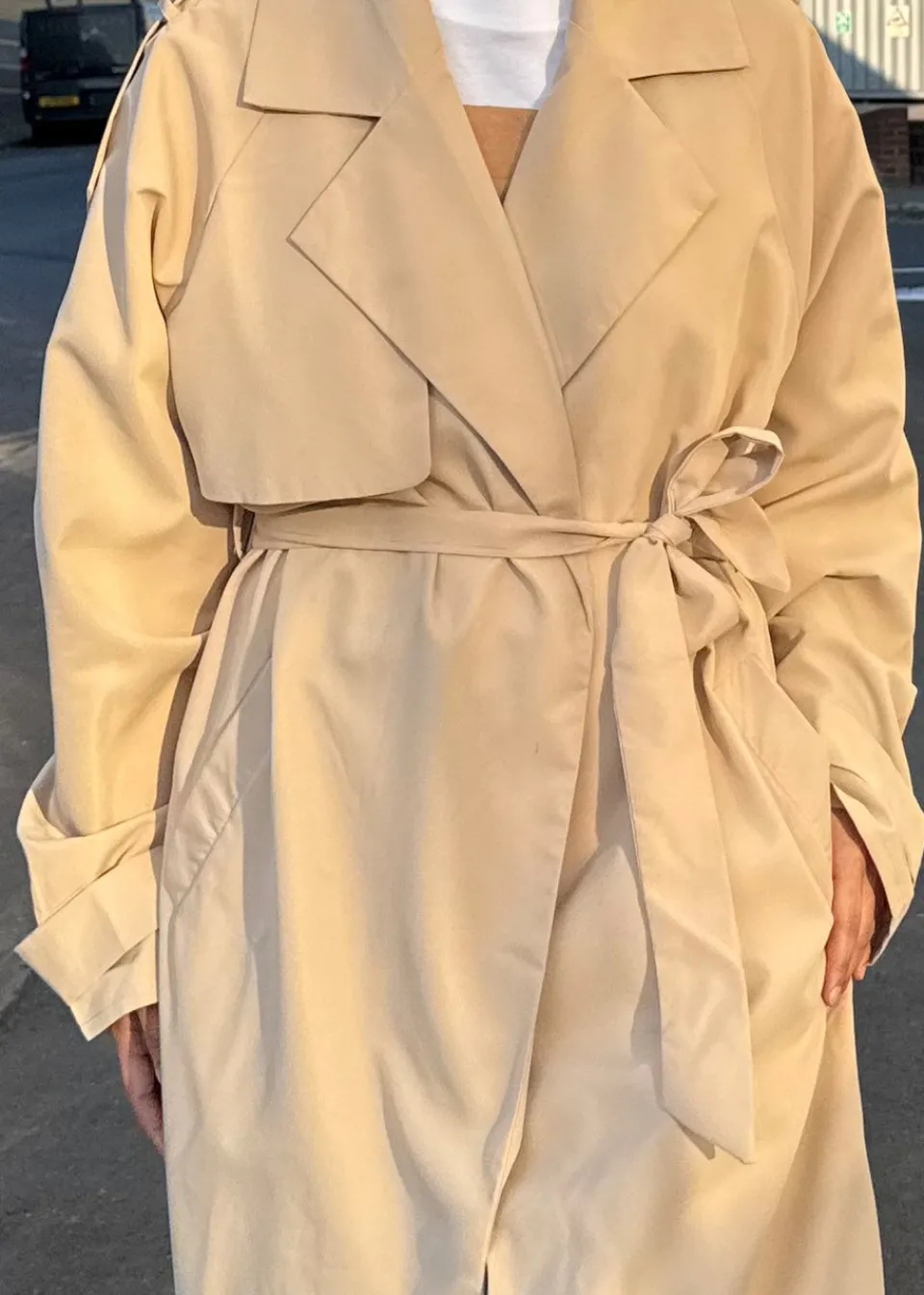 Coats & Jackets>Gini London Beige Tall Woven Oversized Trench Coat