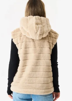 Coats & Jackets>Gini London Beige Zip Front Hooded Fur Gilet