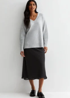 Skirts>Gini London Black Animal Print Jacquard Bias Midi Skirt