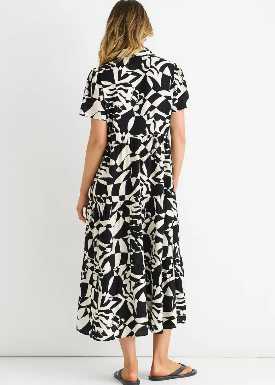 Dresses>Gini London Black Aztec Print Oversized Smock Midi Dress