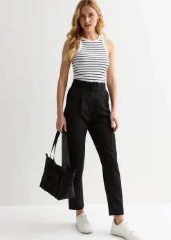 Trousers>Gini London Black Belt Detail Tapered Trousers