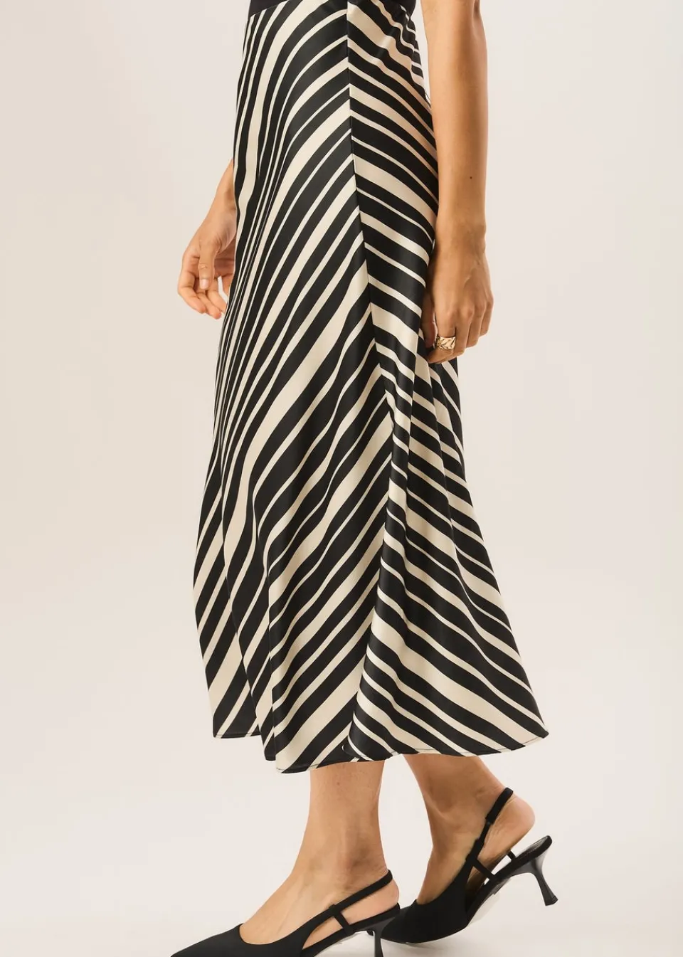 Skirts>Gini London Black Bias Stripe Assymetric Skirt