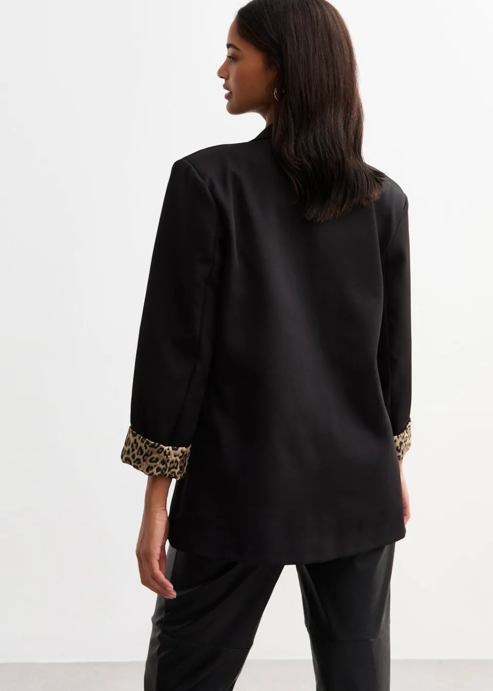 Coats & Jackets>Gini London Black Contrast Animal Edge to Edge Blazer