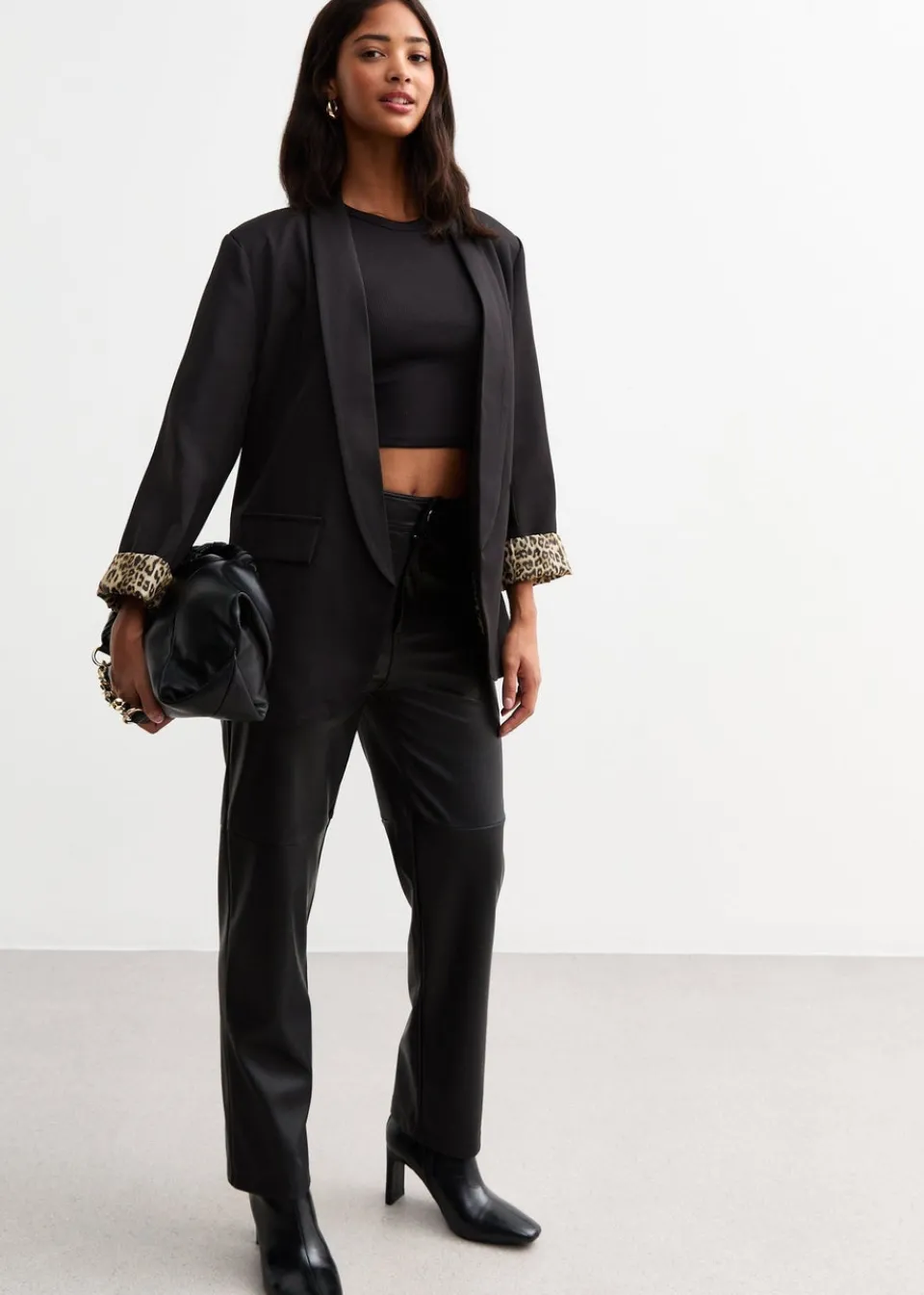Coats & Jackets>Gini London Black Contrast Animal Edge to Edge Blazer
