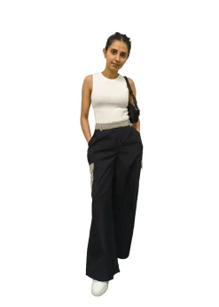 Trousers>Gini London Black Contrast Detail Cargo Trousers