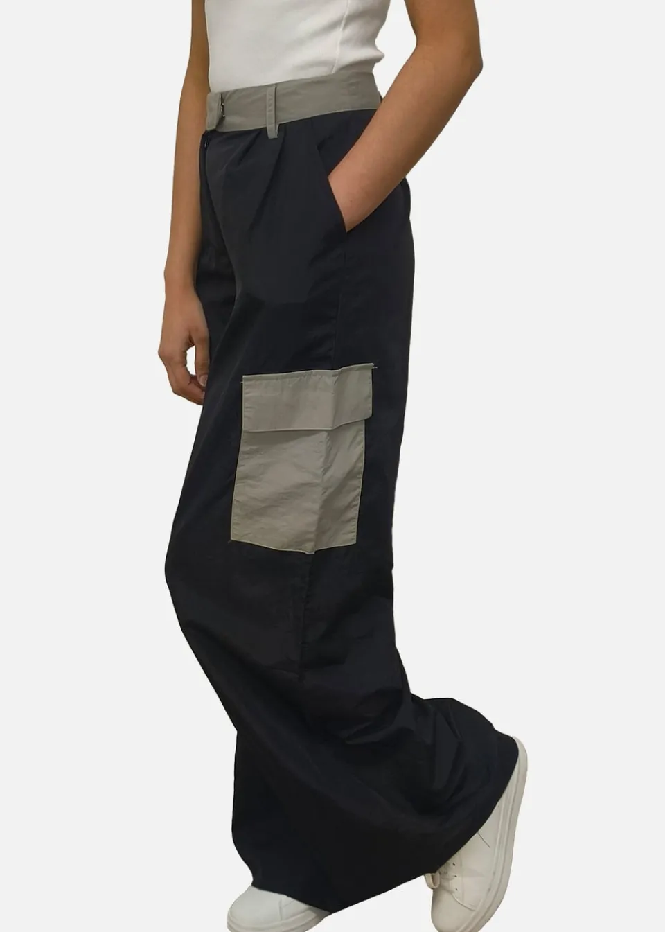 Trousers>Gini London Black Contrast Detail Cargo Trousers