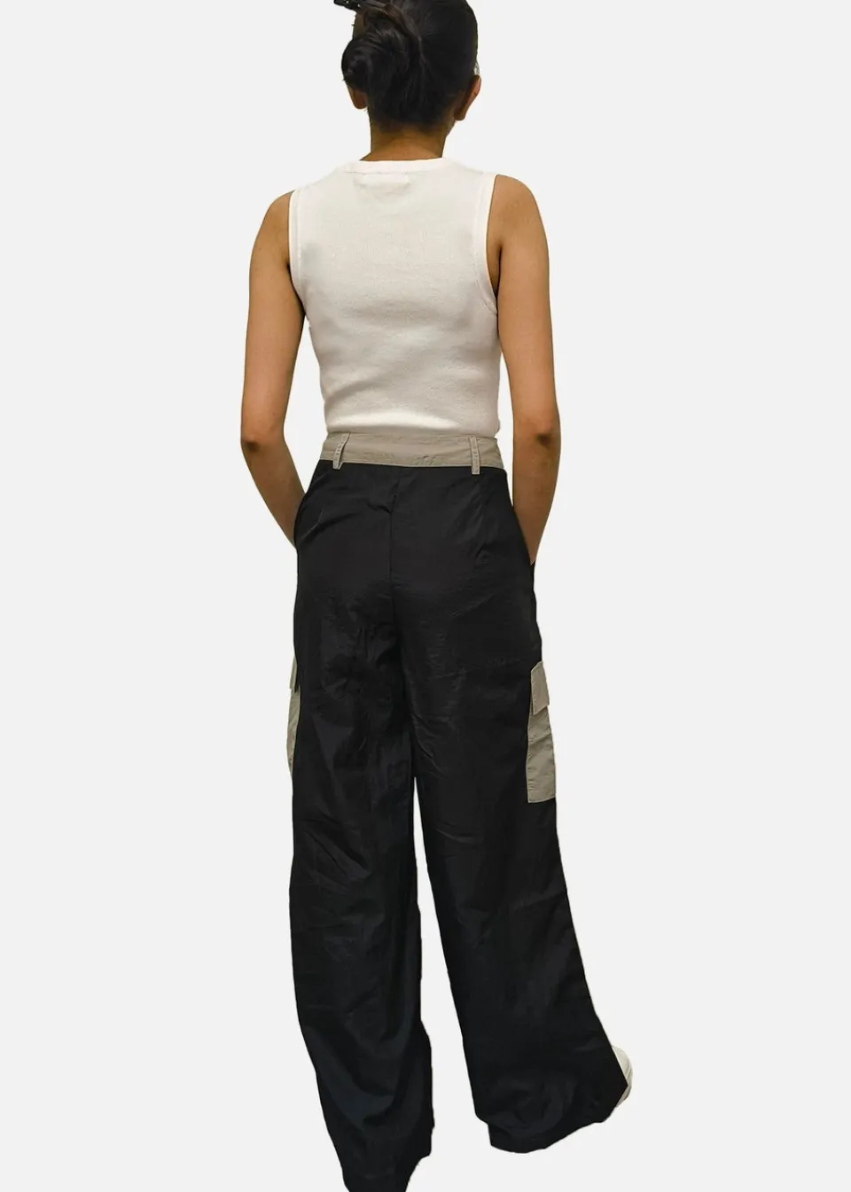 Trousers>Gini London Black Contrast Detail Cargo Trousers