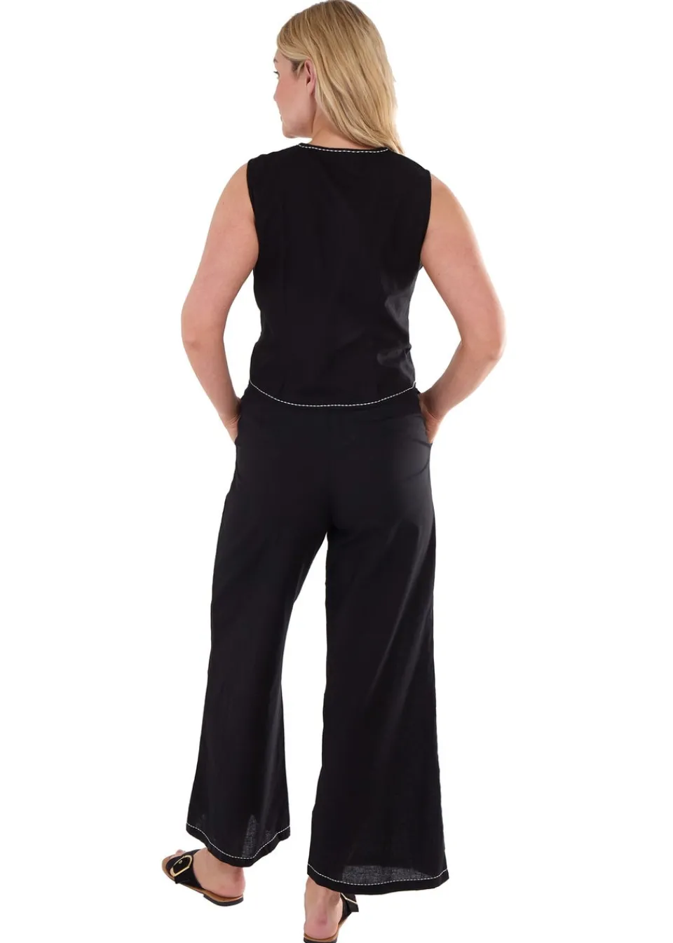 Tops>Gini London Black Cotton Contrast Stitch Detail Waist Coat
