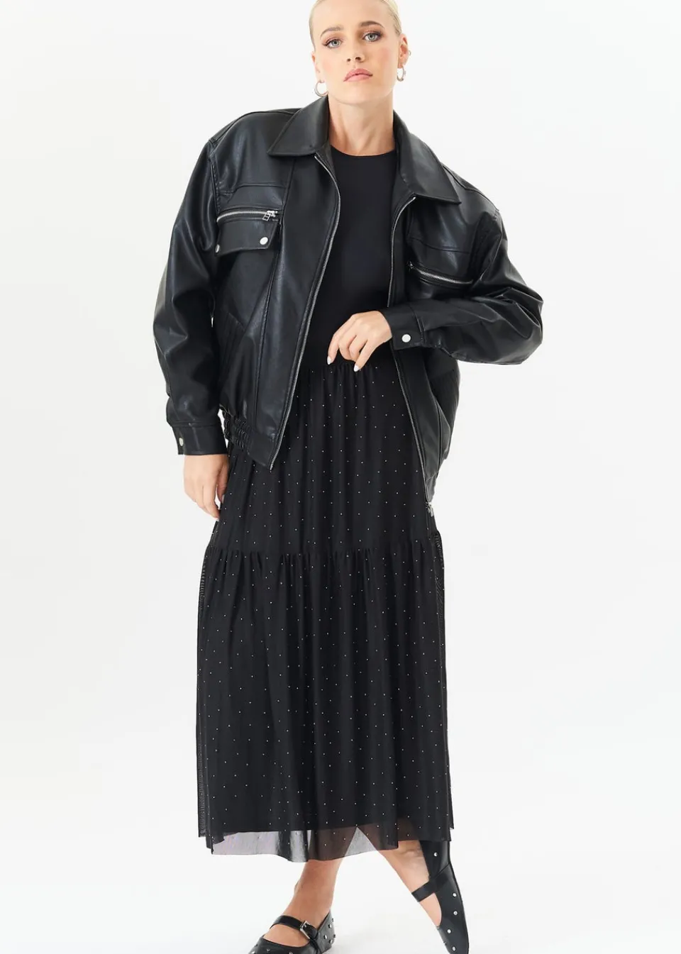Skirts>Gini London Black Diamante Mesh Maxi Skirt
