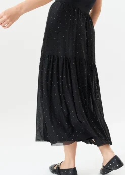 Skirts>Gini London  Black Diamante Mesh Maxi Skirt