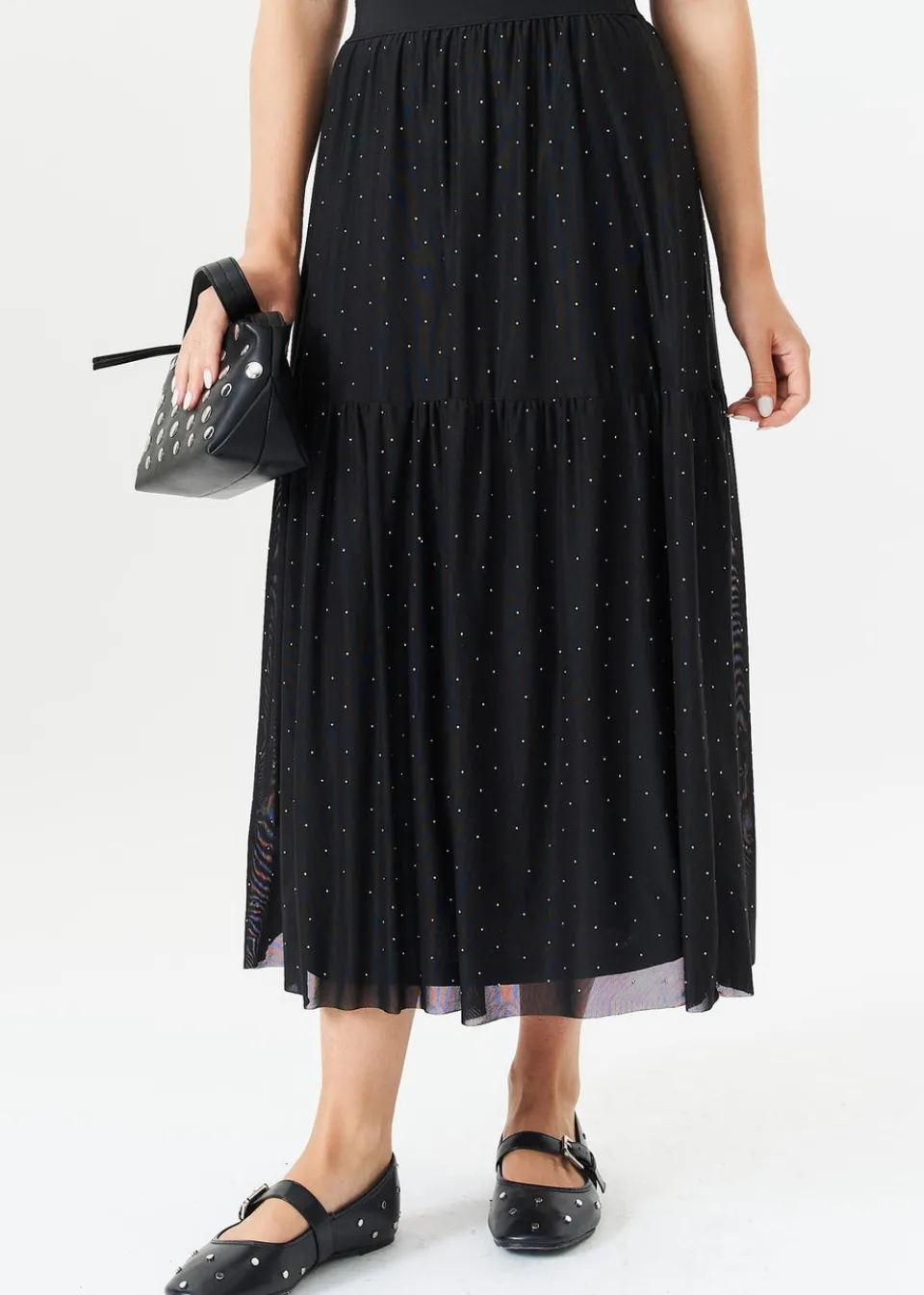 Skirts>Gini London Black Diamante Mesh Maxi Skirt