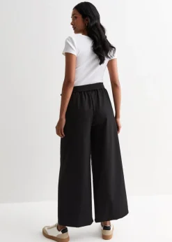 Trousers>Gini London Black Elasticated Wide leg Tie detail Trousers