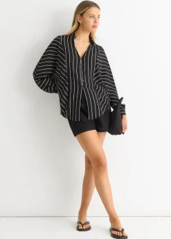 Tops>Gini London Black Long Sleeve Batwing Stripe Shirt