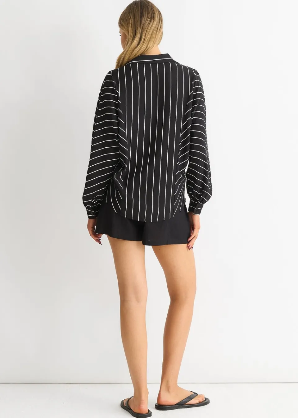Tops>Gini London Black Long Sleeve Batwing Stripe Shirt