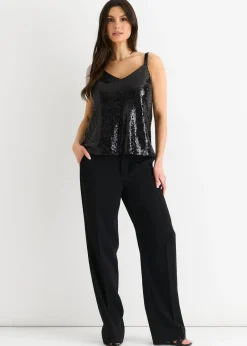 Tops>Gini London Black Sequin V Neck Cami Top