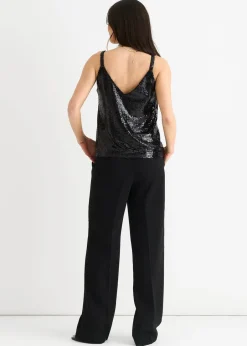Tops>Gini London Black Sequin V Neck Cami Top