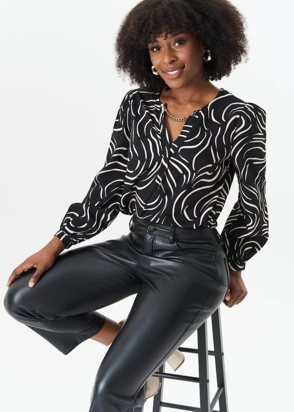 Blouses & Shirts>Gini London Black Stripe Woven Top