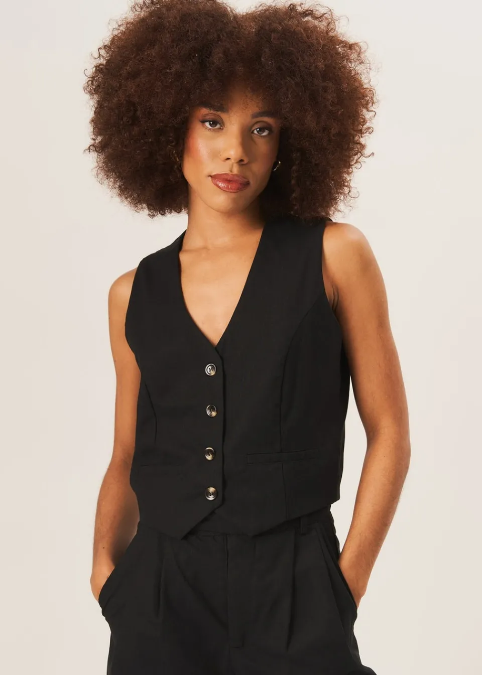 Tops>Gini London Black Tailored Single Breasted Waistcoat
