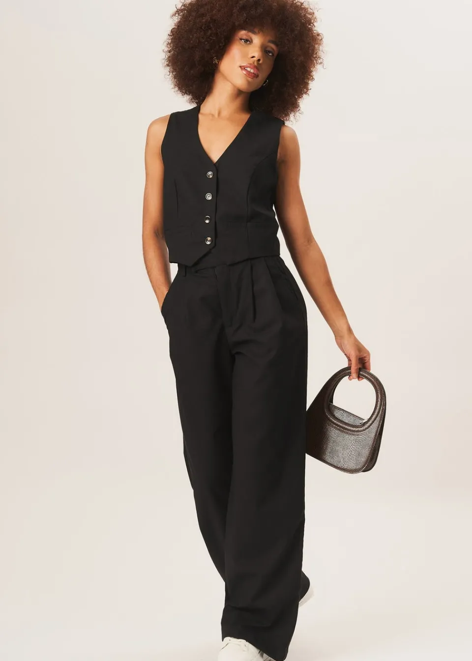 Tops>Gini London Black Tailored Single Breasted Waistcoat