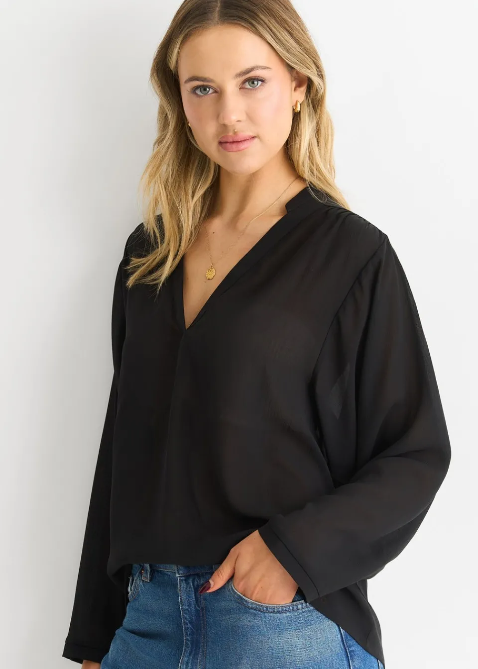 Tops>Gini London Black Textured Chiffon Oversized Blouse