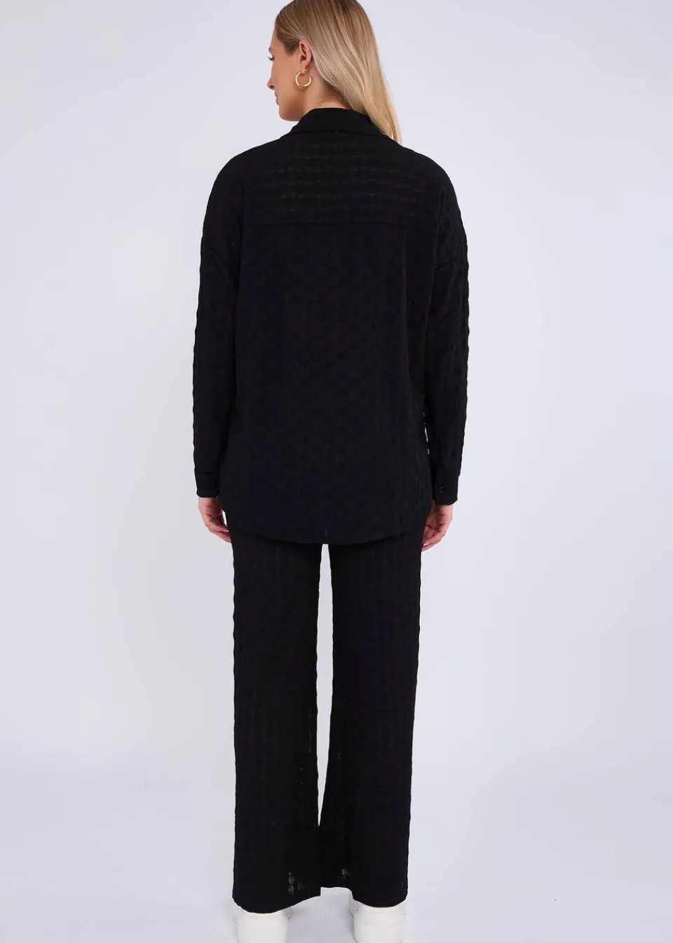 Tops>Gini London Black Textured Oversized Long Sleeves Shirt