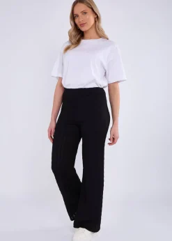 Trousers>Gini London Black Textured Elasticated Waist Flared Trousers