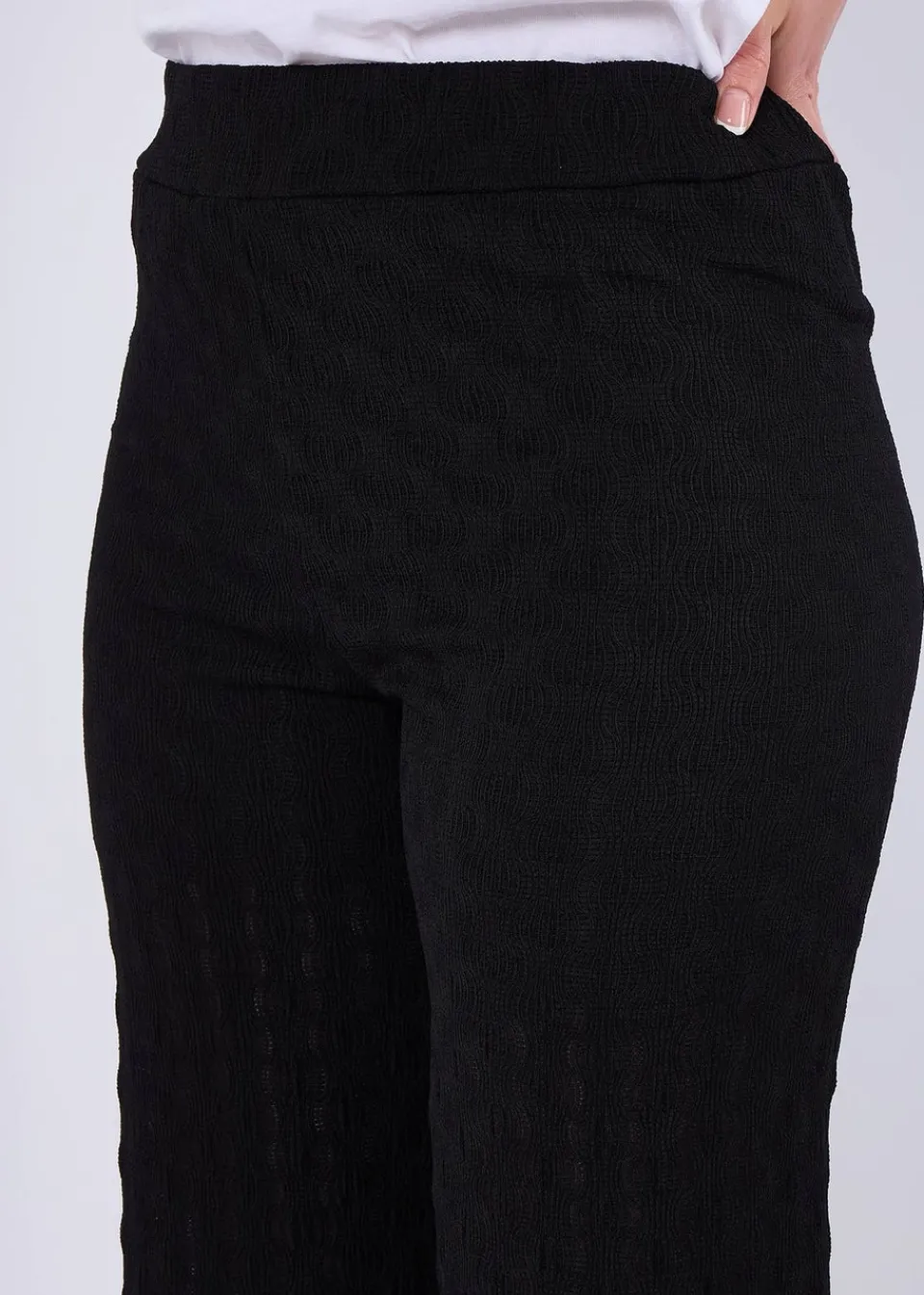 Trousers>Gini London Black Textured Elasticated Waist Flared Trousers