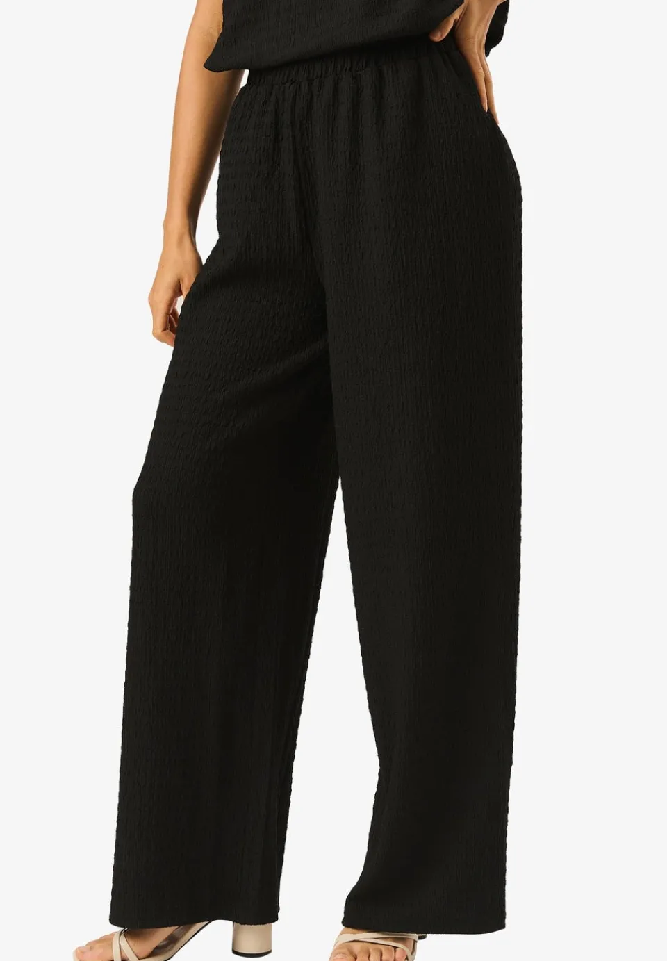 Trousers>Gini London Black Textured Elastic Waist Pull On Trousers