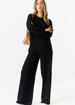 Tops>Gini London Black Textured Long Sleeves Oversized Top