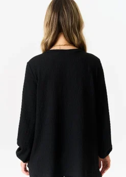 Tops>Gini London Black Textured Long Sleeves Oversized Top
