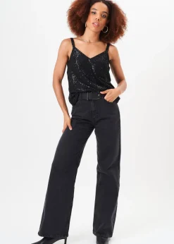 Tops>Gini London Black V-Neck Sequin Cami Top
