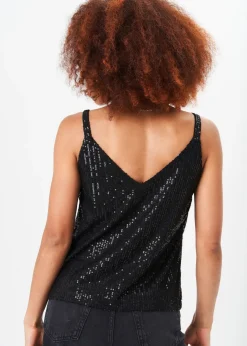 Tops>Gini London Black  V-Neck Sequin Cami Top