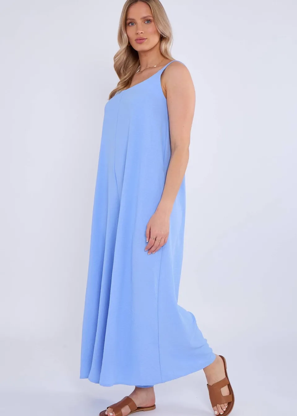 Jumpsuits & Playsuits>Gini London Blue Air Flow Strappy Wide Leg Jumpsuit